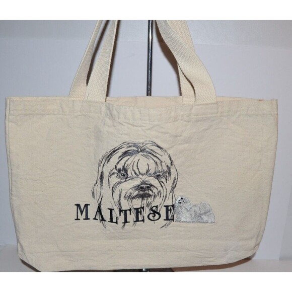 Vtg 90’s Maltese dog breed Canvas Tote bag Embroidered - Picture 2 of 7